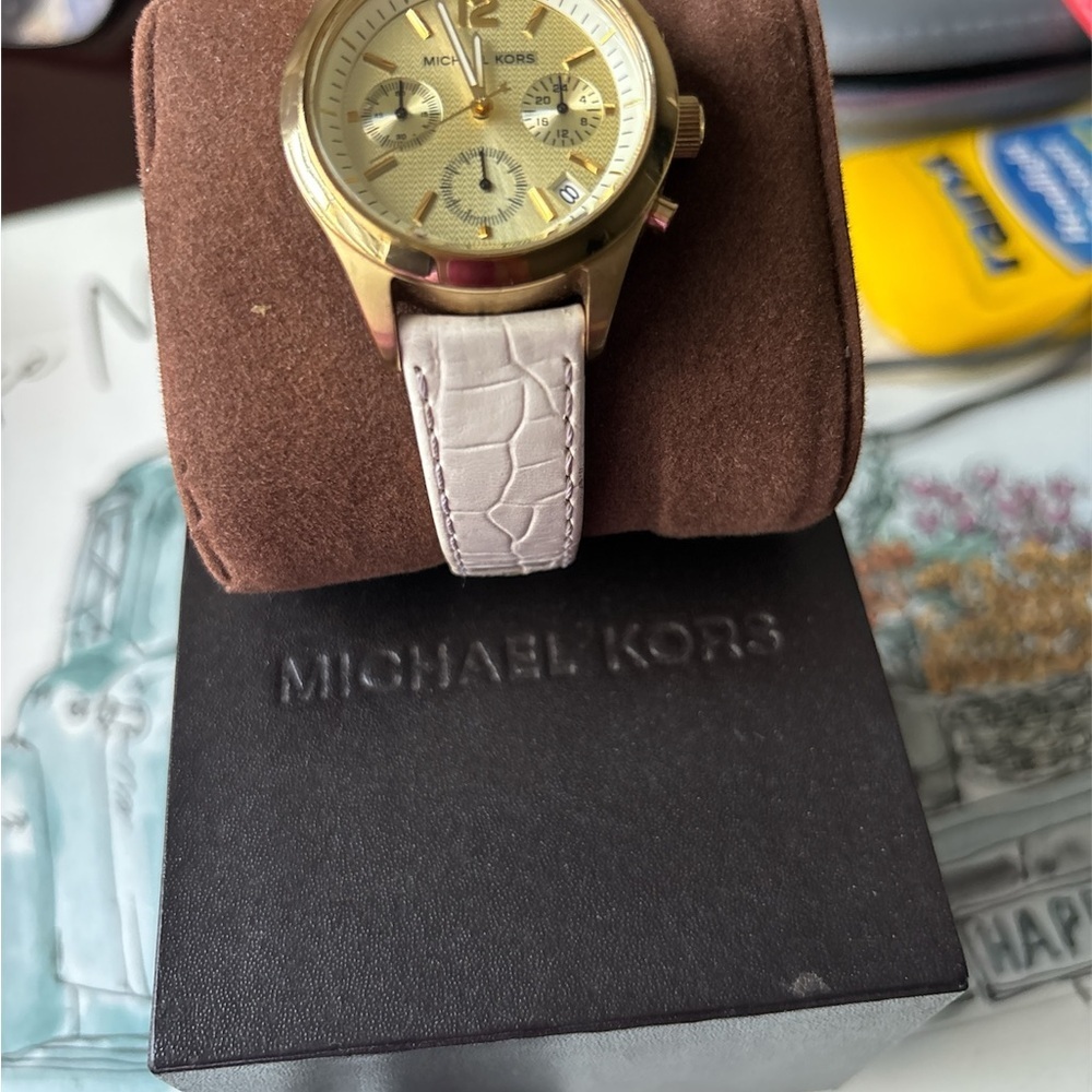 Michael Kors Gold and Cream Chronograph Watch - Picture 3 of 5